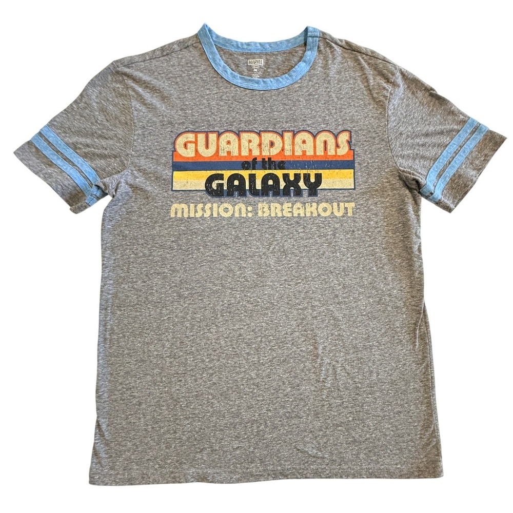 Marvel T-Shirt Mens M Gray Guardians of the Galaxy Mission Breakout Ringer Retro